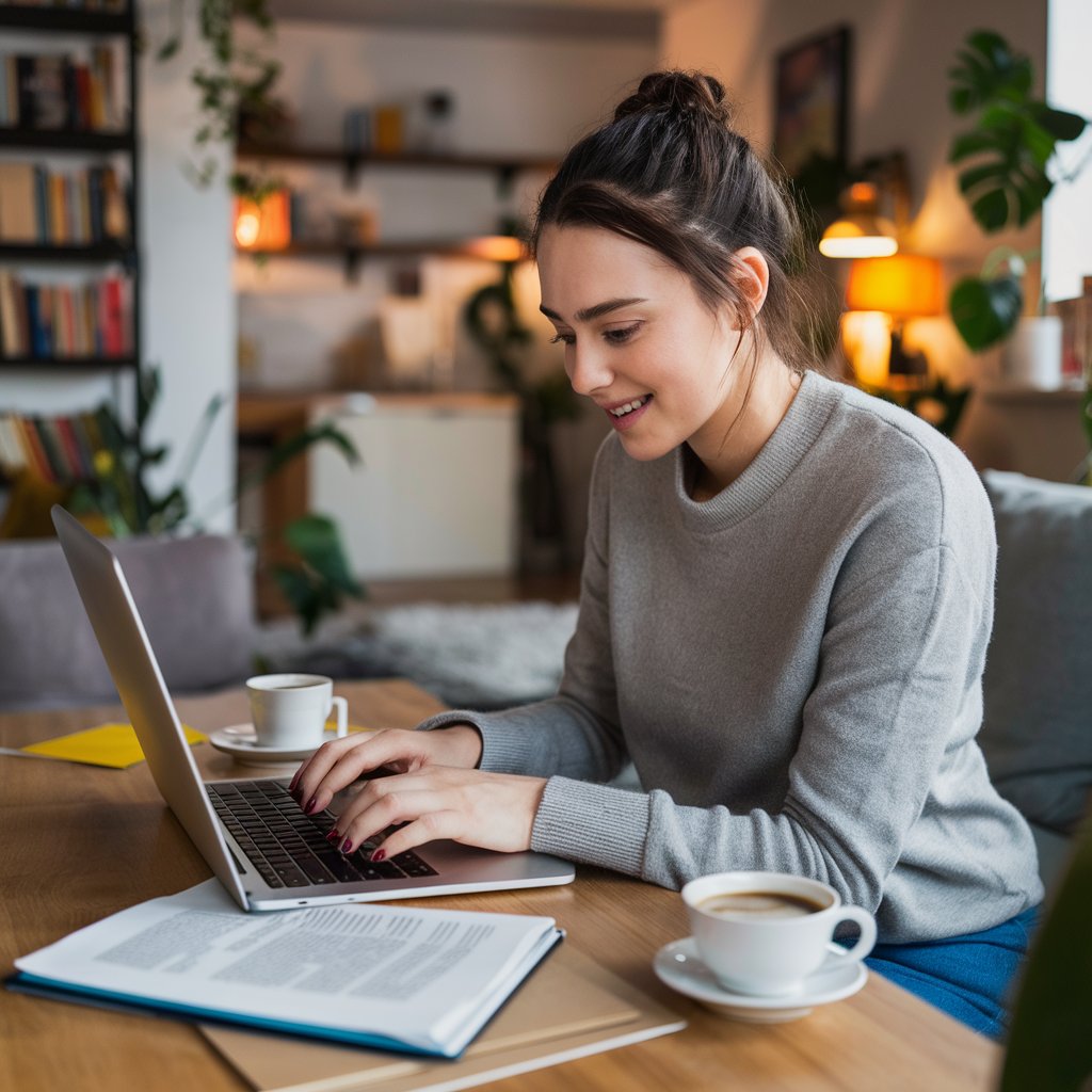 a woman working from home as a freelance writer