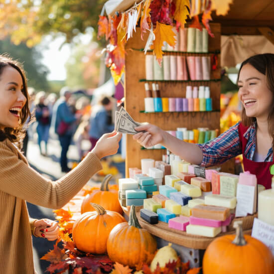 selling skin care products at a local fair