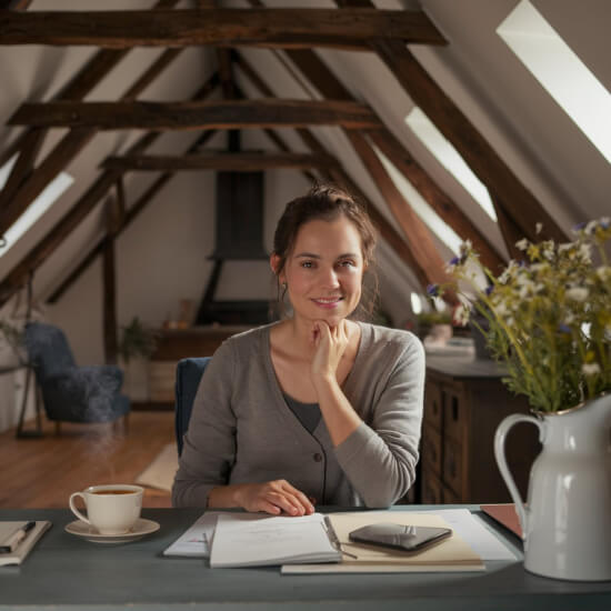 woman at desk with a problem-solving mindset